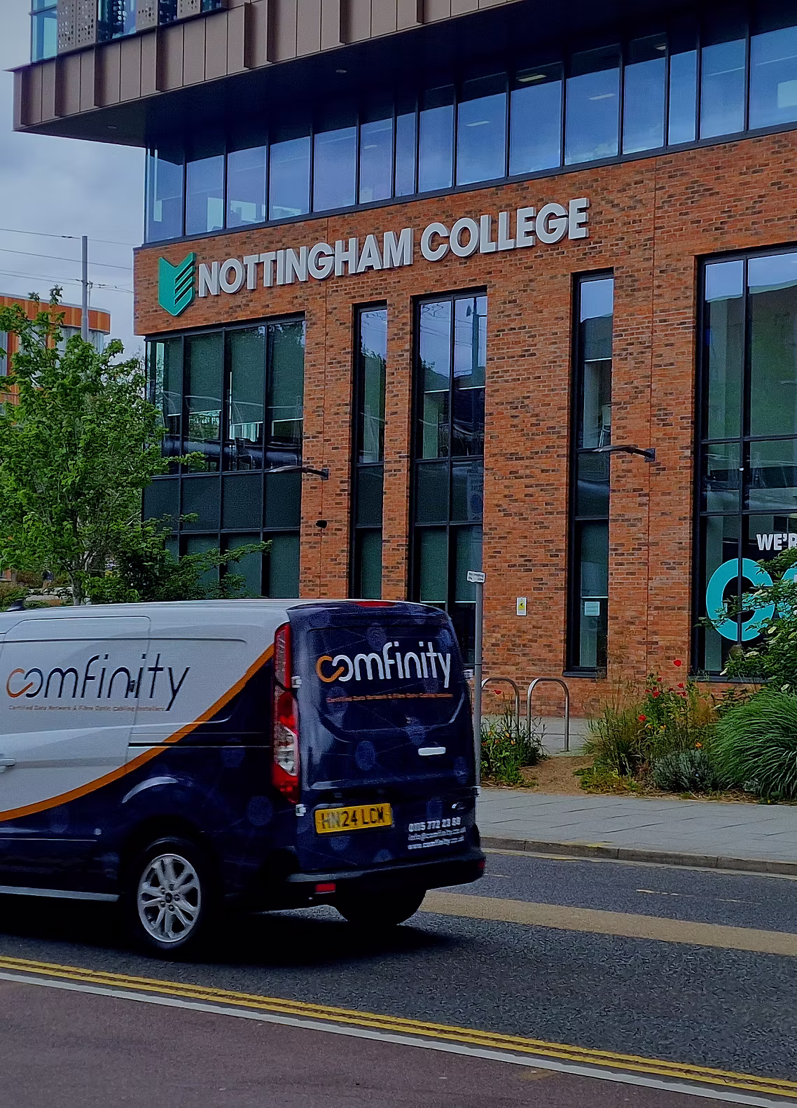 Comfinity branded van outside Nottingham College