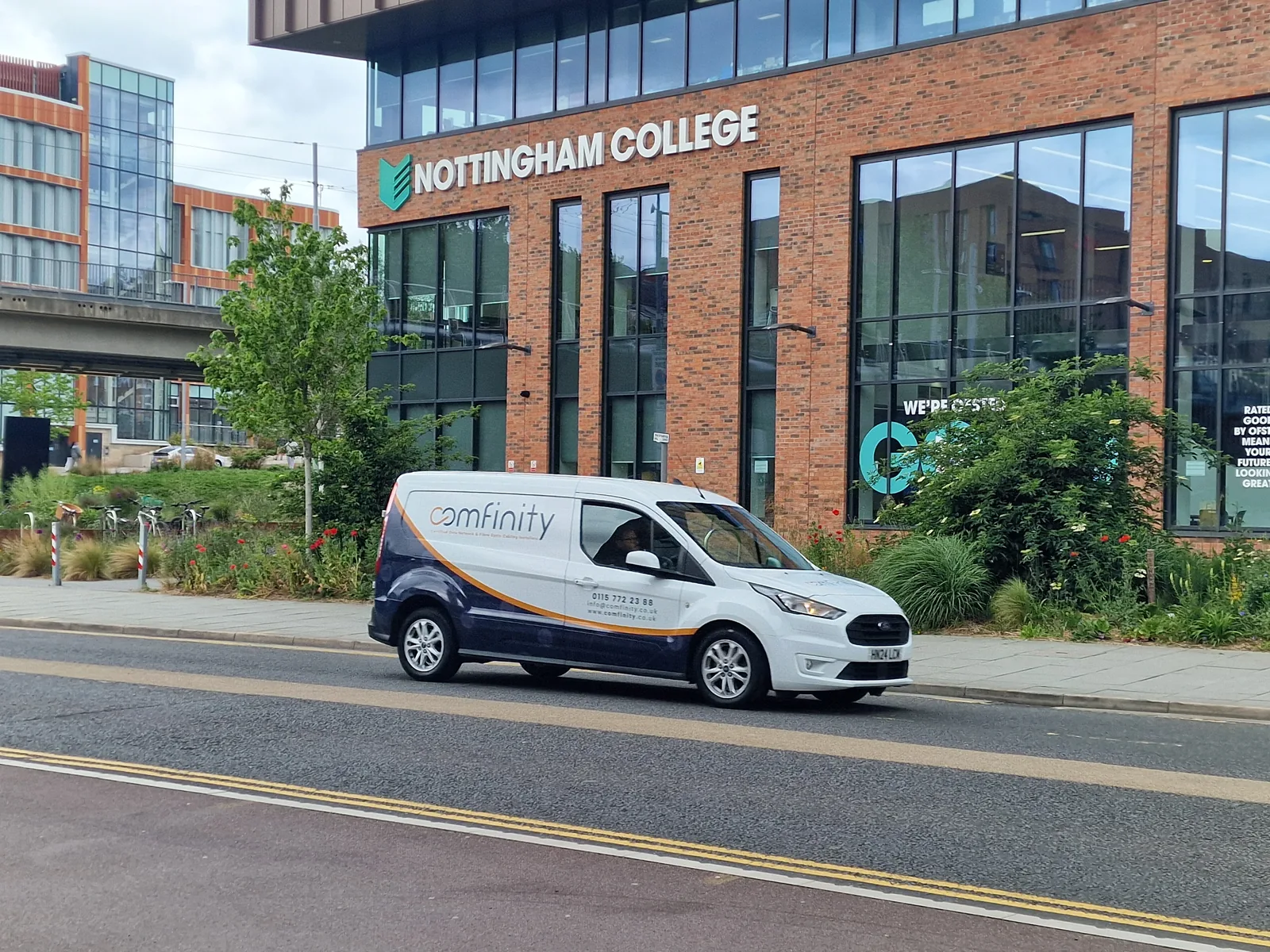 Comfinity van outside Nottingham College