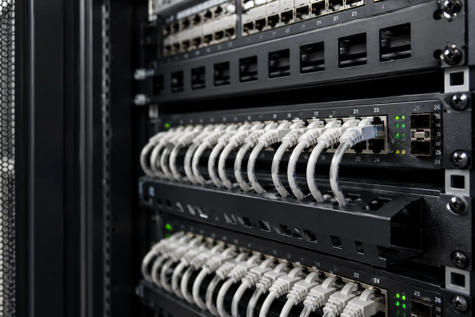 Data cabinet before and after cable tidy