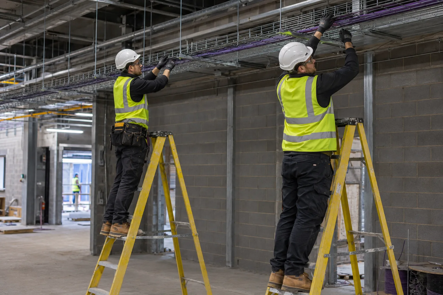 Cabling subcontractor engineers on site